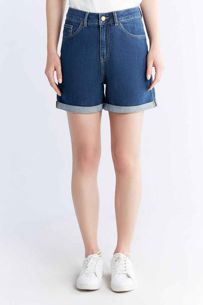 WN3020-231 Women Mom Shorts - Lapis Blue